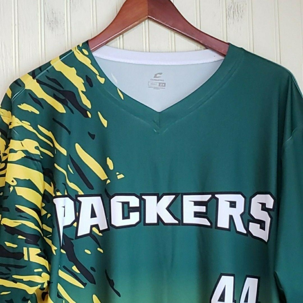 Packers Jersey Mens 2XL Green Yellow Football McCaffrey 44 Champro V-Neck